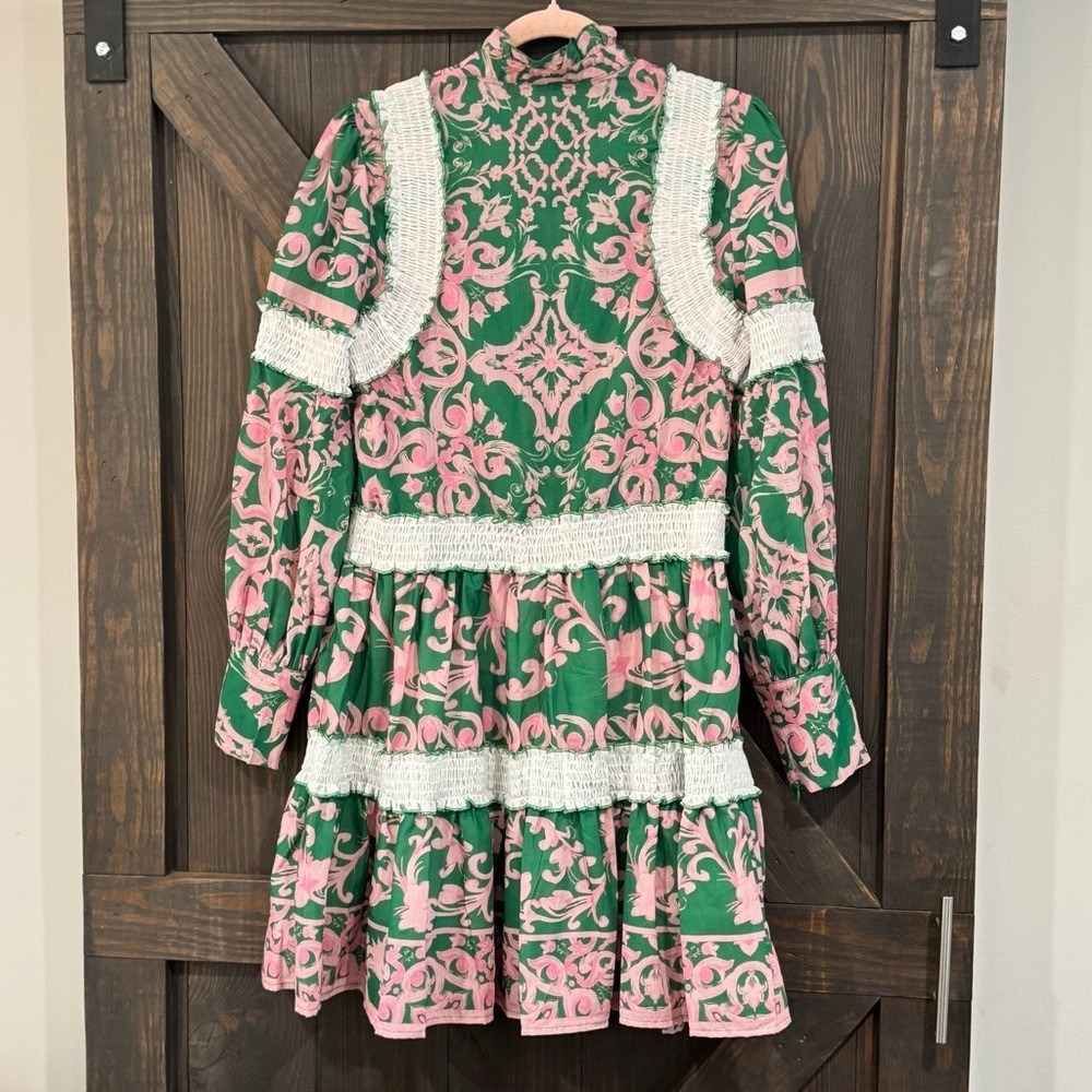 Beulah Style Women's Frilly Layered Green & Pink Dress Size Large - Picture 4 of 8